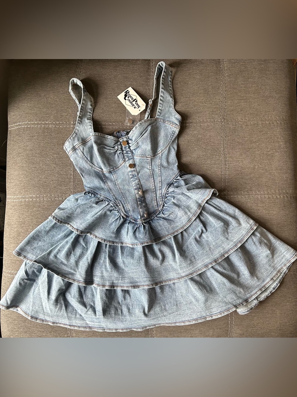 NWT ANNICE DENIM RUFFLE DRESS S